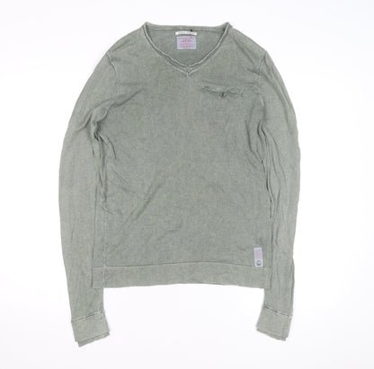 Replay Men's Green Long Sleeve V-Neck Cotton Casual Top M