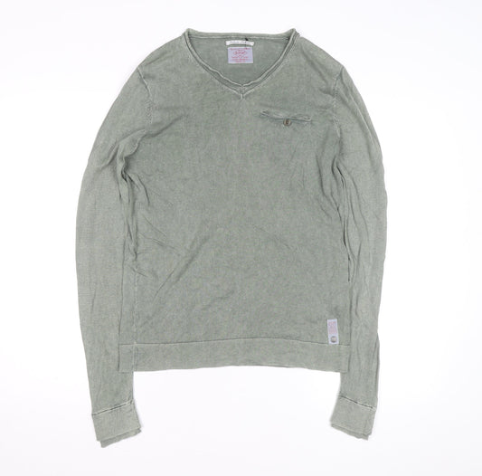 Replay Men's Green Long Sleeve V-Neck Cotton Casual Top M