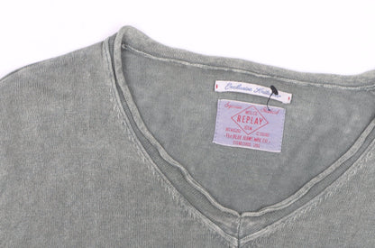 Replay Men's Green Long Sleeve V-Neck Cotton Casual Top M