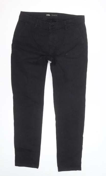 Zara Men Black Slim Fit Cotton Chino Trousers Size 32
