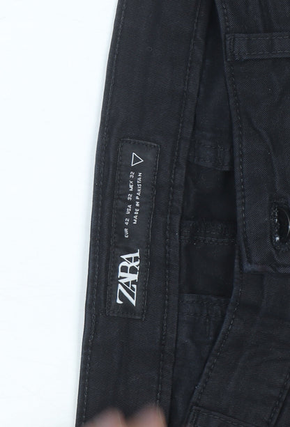 Zara Men Black Slim Fit Cotton Chino Trousers Size 32