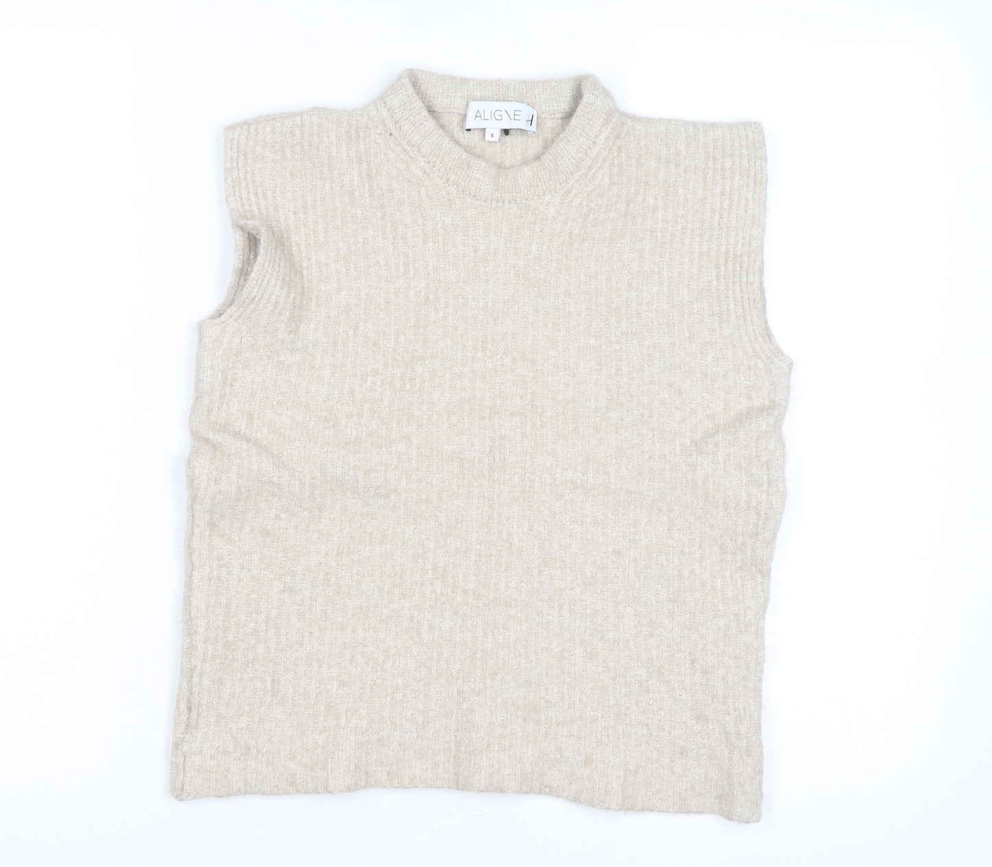 Aligne Women’s Beige Wool Blend Mock Neck Sleeveless Vest Jumper Size S