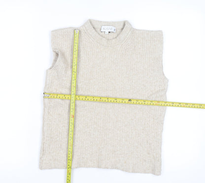Aligne Women’s Beige Wool Blend Mock Neck Sleeveless Vest Jumper Size S