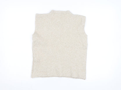 Aligne Women’s Beige Wool Blend Mock Neck Sleeveless Vest Jumper Size S