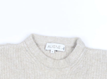 Aligne Women’s Beige Wool Blend Mock Neck Sleeveless Vest Jumper Size S