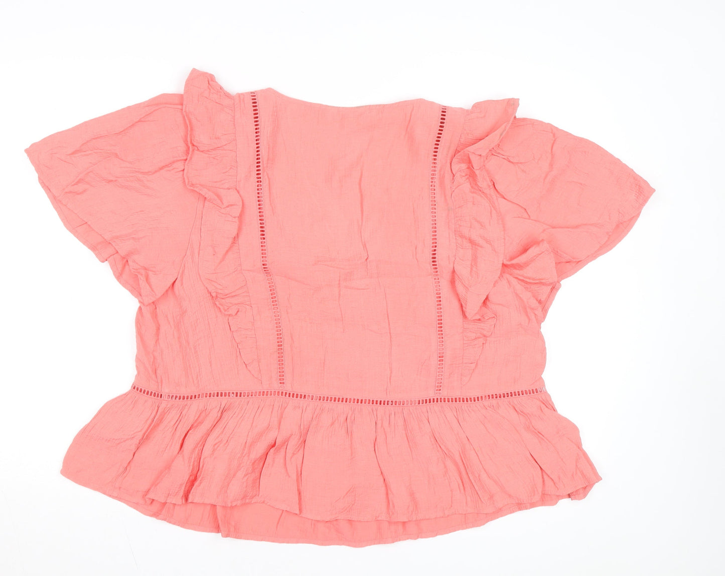 Marks and Spencer Per Una Pink Ruffle V-Neck Cotton Blouse Size 16