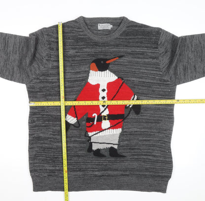 Tu Men's Grey Penguin Christmas Jumper XL Crew Neck Knit