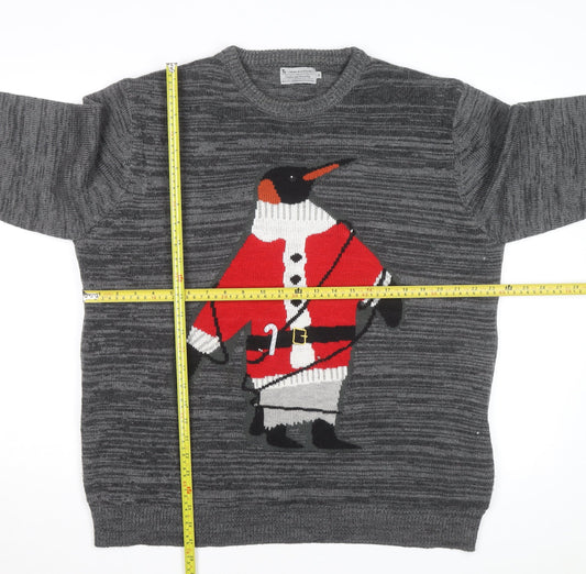 Tu Men's Grey Penguin Christmas Jumper XL Crew Neck Knit