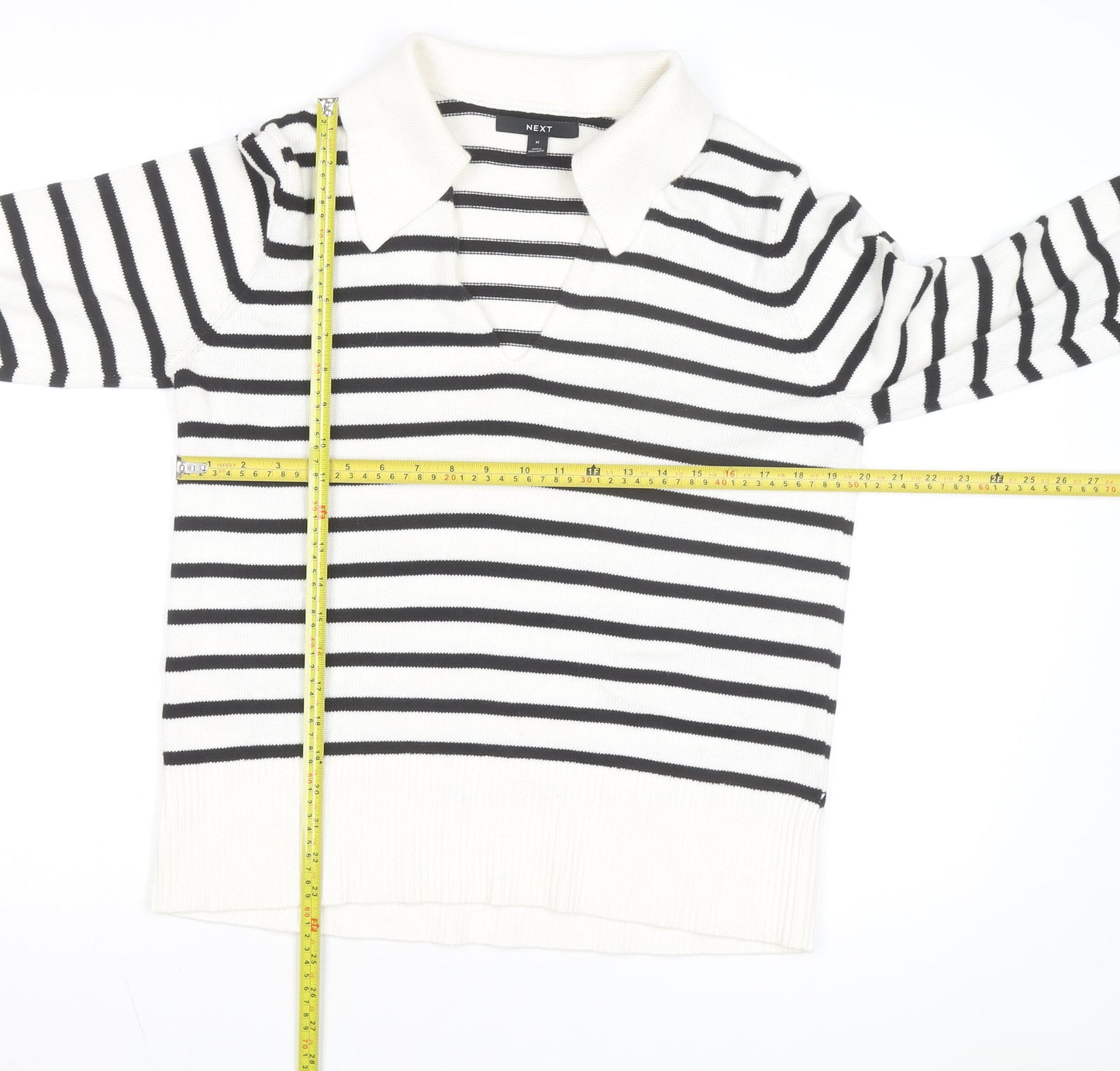 Next Women's Black Stripe Collared Pullover Jumper Size 12