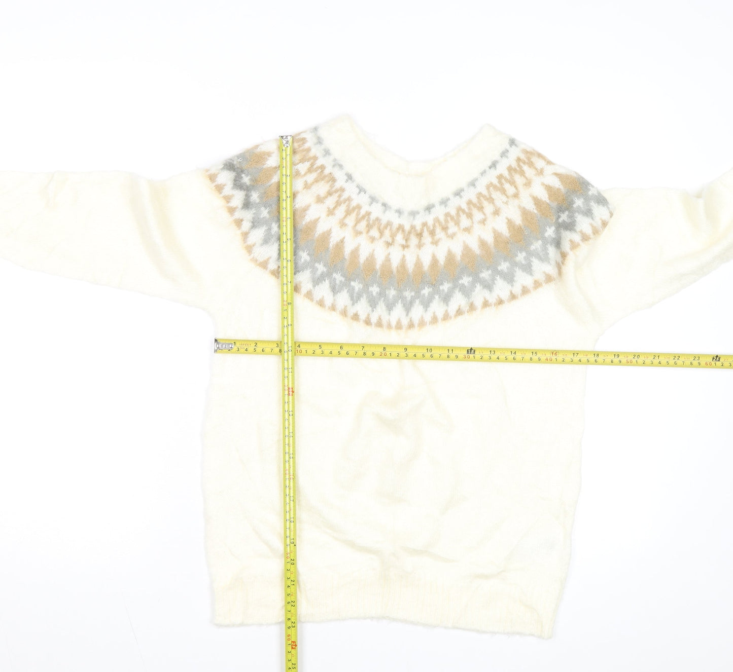 E hyphen world gallery Women Ivory Fair Isle Knit Jumper M