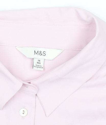 Marks and Spencer Women Pink Regular Fit Long Sleeve Button-Up Shirt Size 14