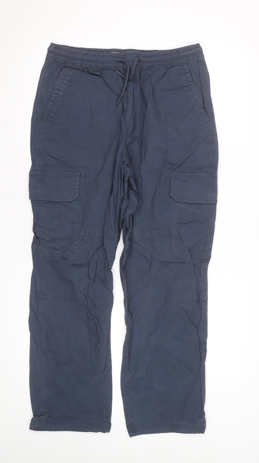 Denim Co. Men's Blue Cargo Trousers M Relaxed Fit Elastic Waist
