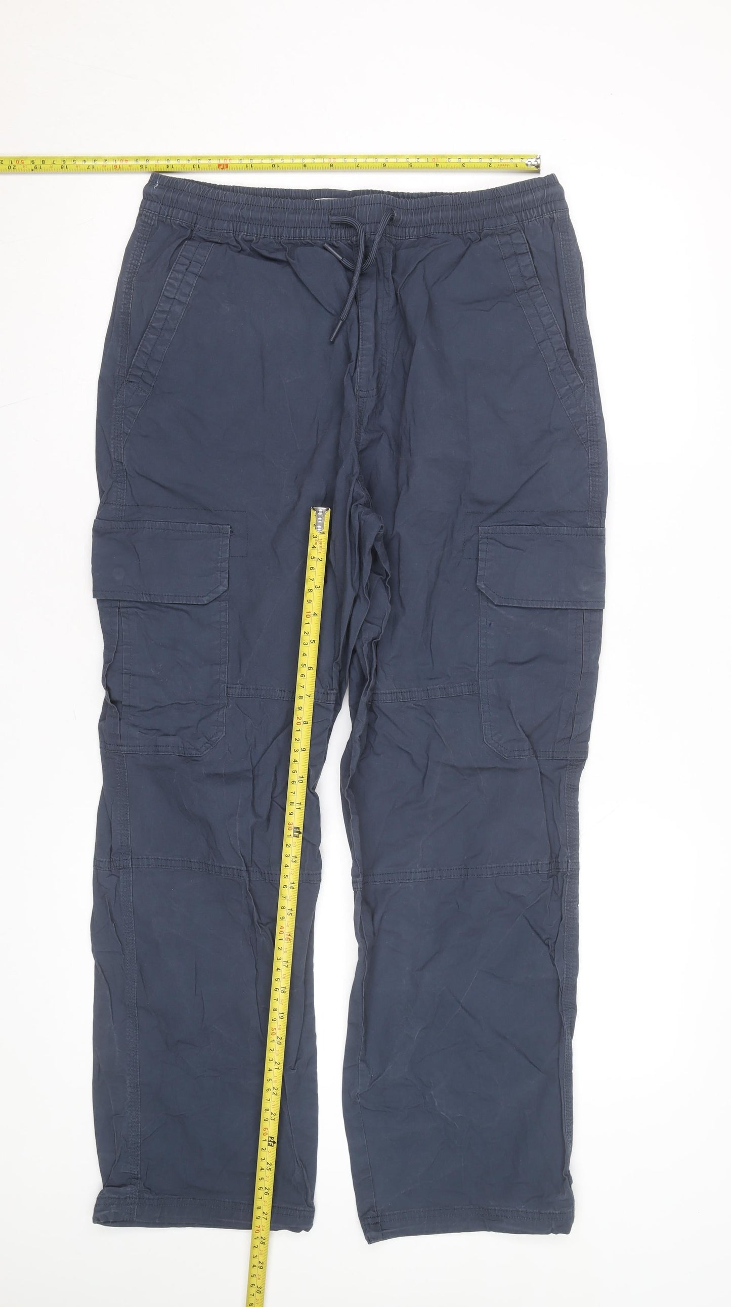Denim Co. Men's Blue Cargo Trousers M Relaxed Fit Elastic Waist