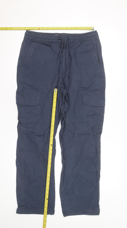 Denim Co. Men's Blue Cargo Trousers M Relaxed Fit Elastic Waist
