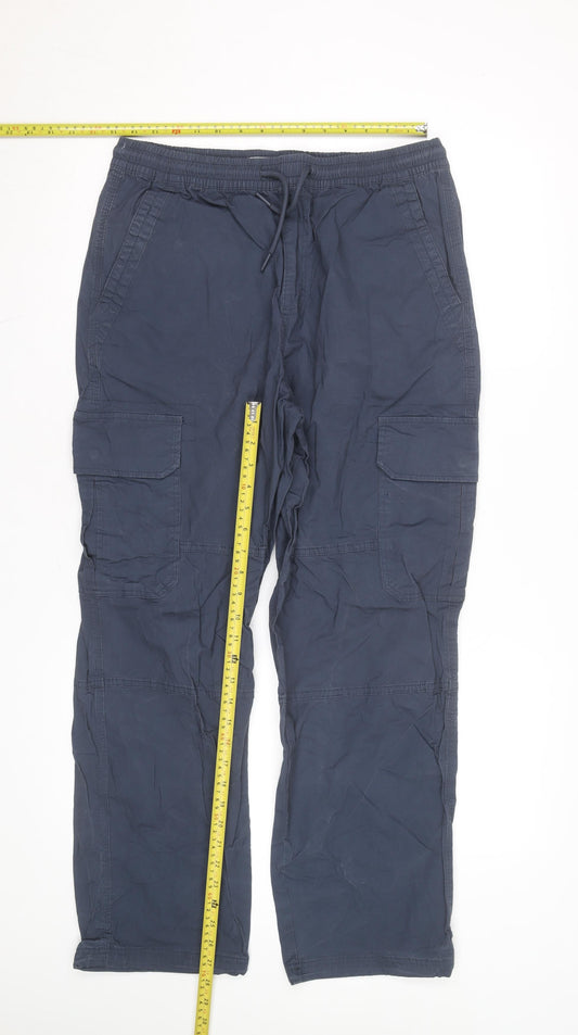 Denim Co. Men's Blue Cargo Trousers M Relaxed Fit Elastic Waist