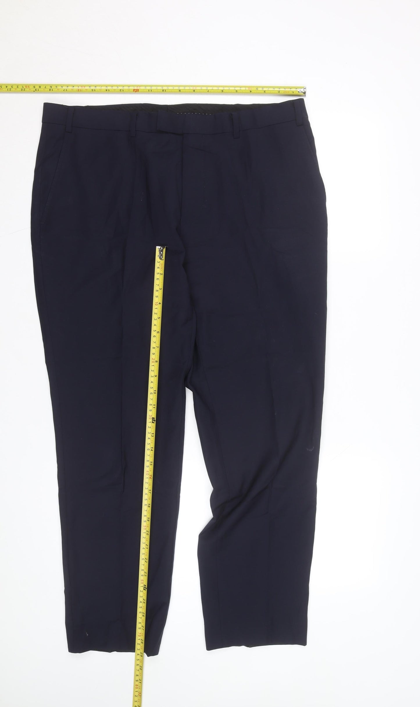 Moss Men's Blue Slim Fit Dress Pants 32R Wool Blend Formal Trousers