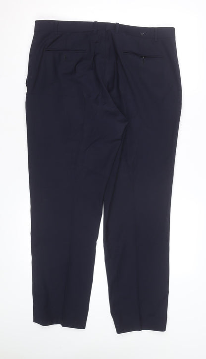 Moss Men's Blue Slim Fit Dress Pants 32R Wool Blend Formal Trousers
