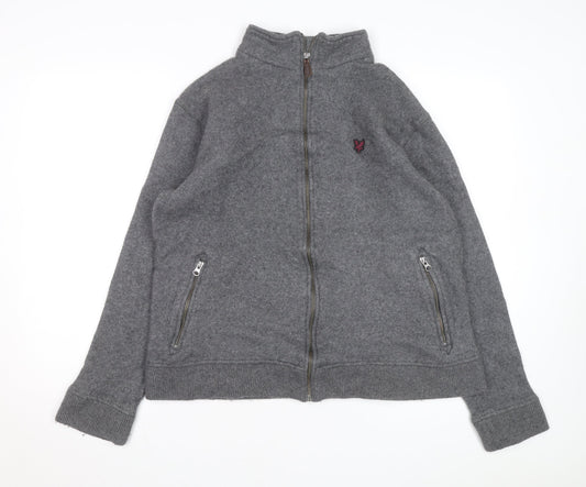 Lyle & Scott Men's Grey Wool Full Zip Jumper XL High Neck