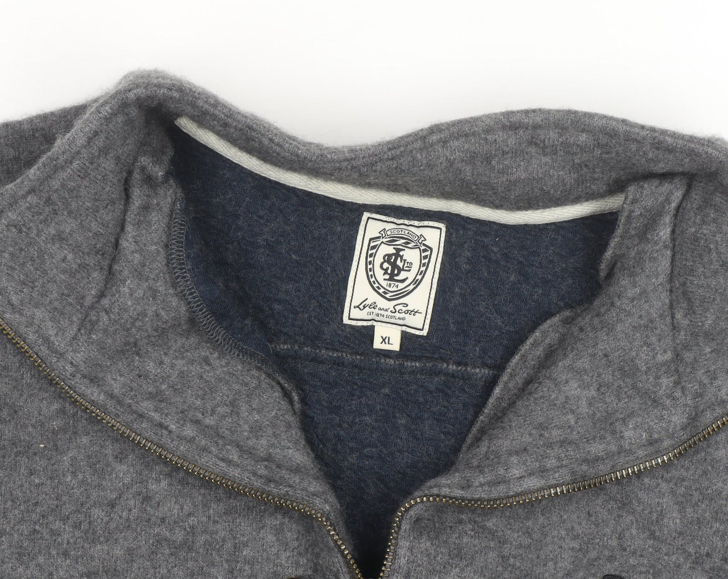 Lyle & Scott Men's Grey Wool Full Zip Jumper XL High Neck
