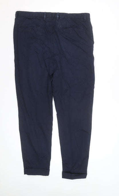 Gutteridge Men's Navy Blue Chino Trousers Size 36 Regular Cotton
