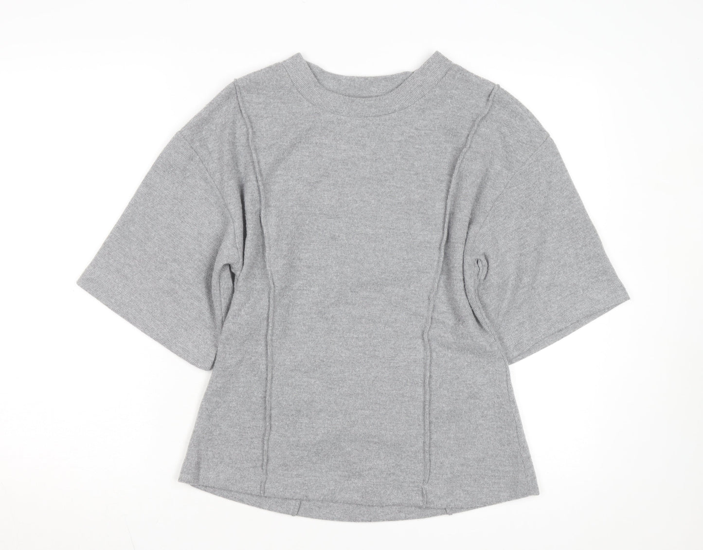 Marks and Spencer Women Grey Size 12 Crew Neck Short Sleeve Knit Jumper