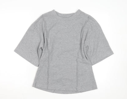 Marks and Spencer Women Grey Size 12 Crew Neck Short Sleeve Knit Jumper