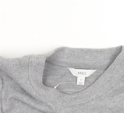Marks and Spencer Women Grey Size 12 Crew Neck Short Sleeve Knit Jumper