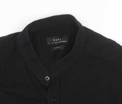 Zara Men Black Slim Fit Button-Up Long Sleeve Shirt L