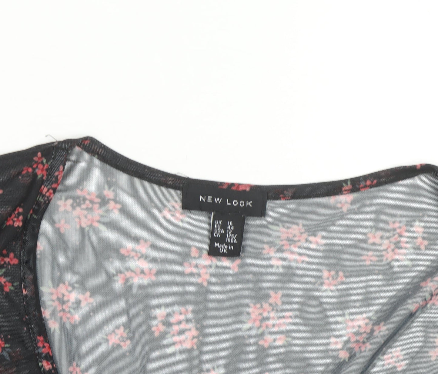 New Look Women's Black Floral Mesh Wrap Blouse Size 14