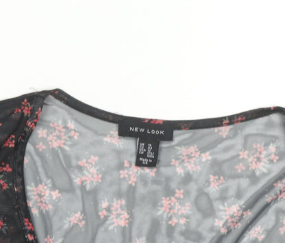 New Look Women's Black Floral Mesh Wrap Blouse Size 14