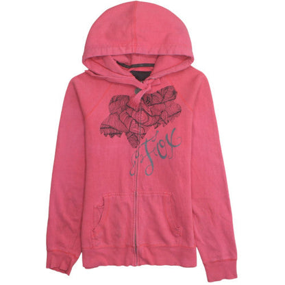 Fox Womens Pink Full Zip Hoodie Size L Cotton Blend Graphic Sweatshirt