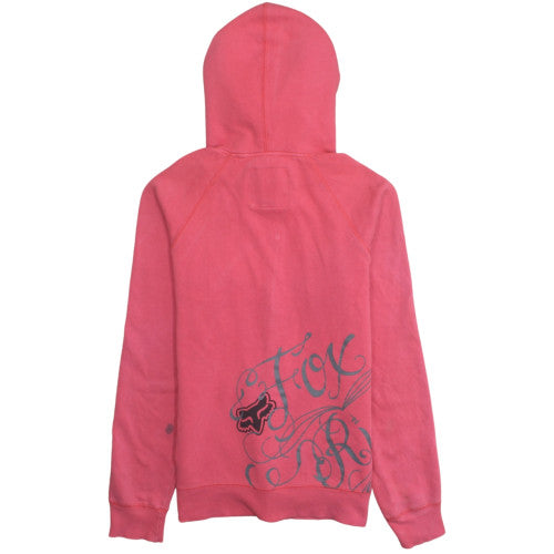 Fox Womens Pink Full Zip Hoodie Size L Cotton Blend Graphic Sweatshirt