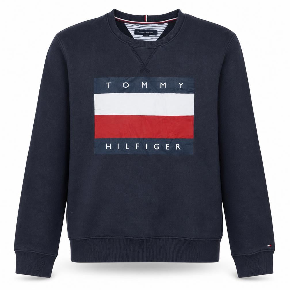 Tommy Hilfiger Men's Navy Blue Crew Neck Logo Sweatshirt Size L