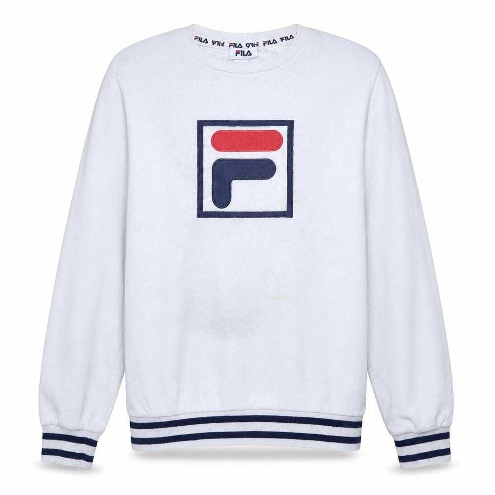 Fila Men White Logo Pullover Sweatshirt M Classic Fleece Crew