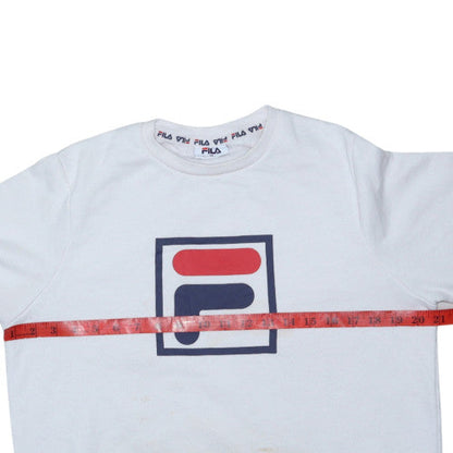 FILA Men White Logo Pullover Sweatshirt M Classic Fleece Crew