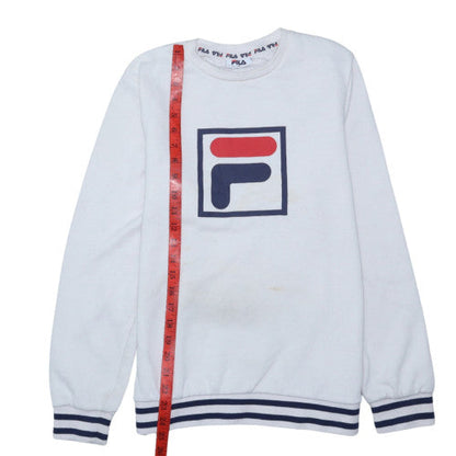 FILA Men White Logo Pullover Sweatshirt M Classic Fleece Crew