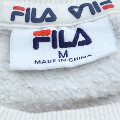 FILA Men White Logo Pullover Sweatshirt M Classic Fleece Crew