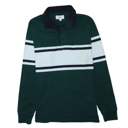 Marks and Spencer Men's Green Striped Long Sleeve Polo Shirt Size L