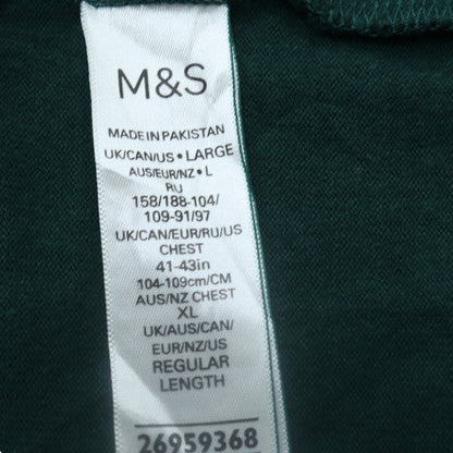 Marks and Spencer Men's Green Striped Long Sleeve Polo Shirt Size L