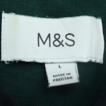 Marks and Spencer Men's Green Striped Long Sleeve Polo Shirt Size L