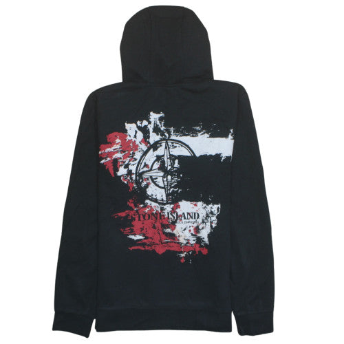 Stone Island Womens Black Pullover Hoodie L Graphic Print Cotton