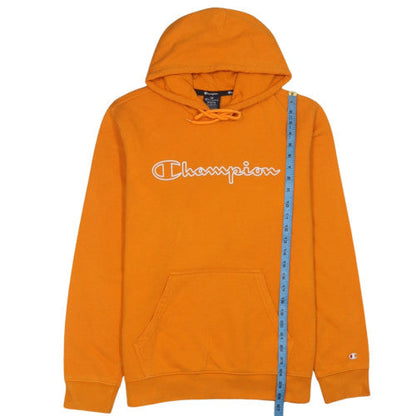 Champion Men's Orange Pullover Hoodie Size L Graphic Logo Fleece