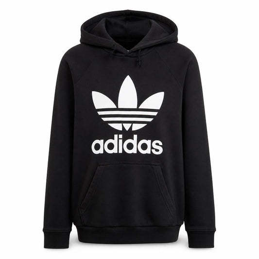 Front view of Adidas Men's Black Pullover Hoodie Small Logo Sports Fleece
