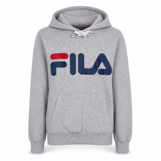 Front view of Fila women’s grey xs pullover hoodie sweatshirt with logo print