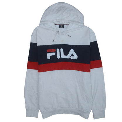 FILA Men’s White Pullover Hoodie L Logo Sports Sweatshirt