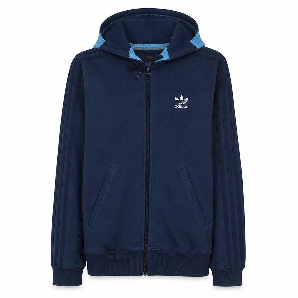 Front view of Adidas Men's Blue Full Zip Hoodie, size M, Fleece Sportswear