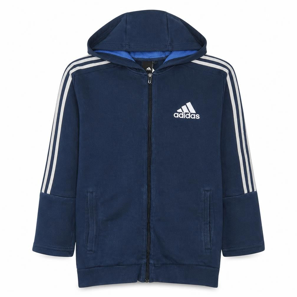 Front view of Adidas Men's Blue Full Zip Hoodie, size M, Sports Fleece