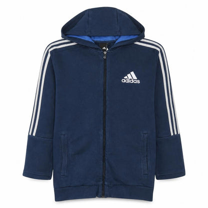 Front view of Adidas Men's Blue Full Zip Hoodie, size M, Sports Fleece