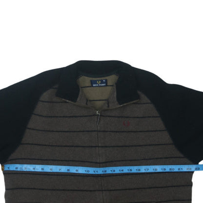 Fred Perry Mens Brown and Black Wool Full Zip Jumper XL