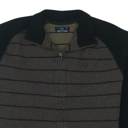 Fred Perry Mens Brown and Black Wool Full Zip Jumper XL